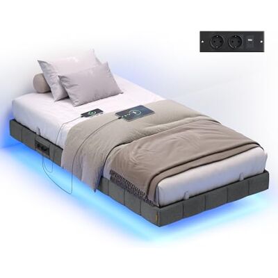 VASAGLE Bedframe 90 x 200 cm, zweefeffect, ledverlichting, gevoerde zijwanden, 2 AC-stopcontacten, 2 USB-A-poorten, 1 USB-C-poort, belastbaar tot 250 kg, leigrijs RMB162G101 VASAGLE Bedframe 90 x 200 cm, zweefeffect, ledverlichting, gevoerde zijwanden, 2 AC-stopcontacten, 2 USB-A-poorten, 1 USB-C-poort, belastbaar tot 250 kg, leigrijs RMB162G101