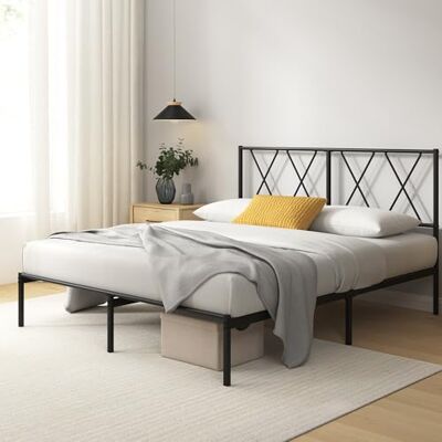 Zinus Bed Elias 135 x 190 cm, metalen lattenbodem met hoofdeinde, hoogte 30 cm, bed met metalen lattenbodem, eenvoudige montage, opbergruimte onder het bed, zwart Zinus Bed Elias 135 x 190 cm, metalen lattenbodem met hoofdeinde, hoogte 30 cm, bed met metalen lattenbodem, eenvoudige montage, opbergruimte onder het bed, zwart