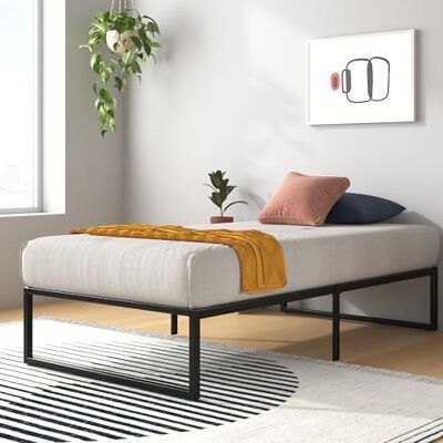 Zinus Lorelai Bed 90 x 190 cm, hoogte 36 cm, met opbergruimte onder het bed, bedframe met platform van metaal, zwart Zinus Lorelai Bed 90 x 190 cm, hoogte 36 cm, met opbergruimte onder het bed, bedframe met platform van metaal, zwart