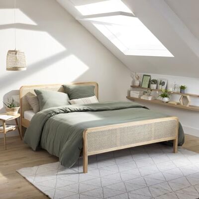 Terre de Nuit Volwassen bed van massief grenen natuur met echte rieten Anna 140 x 190 LT17018 Terre de Nuit Volwassen bed van massief grenen natuur met echte rieten Anna 140 x 190 LT17018