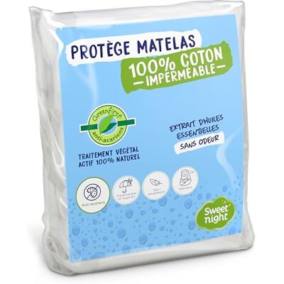 SWEET NIGHT Sweetnight Greenfirst® Matrasbeschermer, 140 x 190 / 200 cm, plantaardige behandeling: 100% natuurlijk en mijtdicht. Waterdichte matras, 100% katoen, absorberend en stil SWEET NIGHT Sweetnight Greenfirst® Matrasbeschermer, 140 x 190 / 200 cm, plantaardige behandeling: 100% natuurlijk en mijtdicht. Waterdichte matras, 100% katoen, absorberend en stil