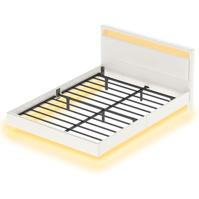 VASAGLE Bedframe voor tweepersoonsbed, 160 x 200 cm, zwevend frame met ledverlichting, hoog hoofdeinde, stekkerdoos, moderne stijl, wolkenwit RMB865W01 VASAGLE Bedframe voor tweepersoonsbed, 160 x 200 cm, zwevend frame met ledverlichting, hoog hoofdeinde, stekkerdoos, moderne stijl, wolkenwit RMB865W01