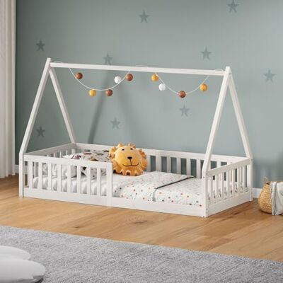 IDIMEX Nicolas Hutbed 90 x 200 cm, kinderbed van massief grenen, Montessori-bed met barrières, slaapplaats 90 x 200 cm, wit IDIMEX Nicolas Hutbed 90 x 200 cm, kinderbed van massief grenen, Montessori-bed met barrières, slaapplaats 90 x 200 cm, wit