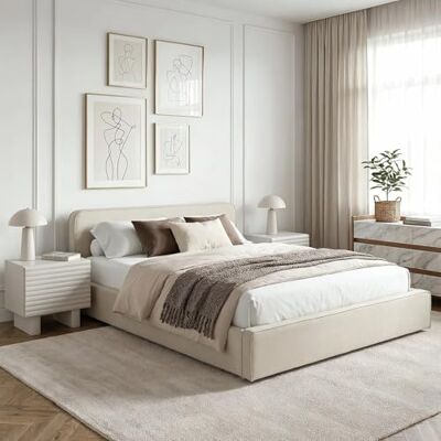 IDIMEX BELARTI Tweepersoonsbed, 140 x 190 cm, van stof, moderne stijl, voor 2 personen, bed met houten frame en lattenbodem, crèmewit IDIMEX BELARTI Tweepersoonsbed, 140 x 190 cm, van stof, moderne stijl, voor 2 personen, bed met houten frame en lattenbodem, crèmewit