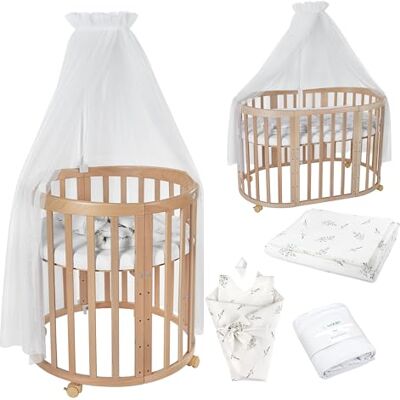 waldin Babybed, ovaal, 7-in-1, matras, wielen, plank, natuur Takken, wit, uitbreidbaar, bed, houten codo-bed, schommelfunctie optioneel waldin Babybed, ovaal, 7-in-1, matras, wielen, plank, natuur Takken, wit, uitbreidbaar, bed, houten codo-bed, schommelfunctie optioneel