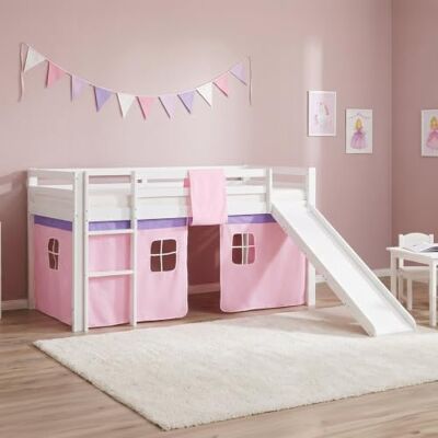 Homestyle4u Hoogslaper voor kinderen, 90 x 200 cm, speelbed met witte en roze glijbaan Homestyle4u Hoogslaper voor kinderen, 90 x 200 cm, speelbed met witte en roze glijbaan