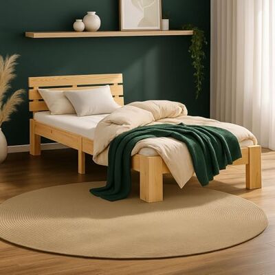 Homestyle4u 3196 Lit simple en bois de pin 90 x 200 cm avec matelas et sommier à lattes naturel Homestyle4u 3196 Lit simple en bois de pin 90 x 200 cm avec matelas et sommier à lattes naturel