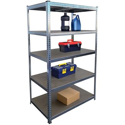 Relaxdays Heavy Duty rek, h x b x d 180 x 100 x 60 cm, draagkracht 1250 kg, 5 niveaus MDF, kelderrek, zilver Relaxdays Heavy Duty rek, h x b x d 180 x 100 x 60 cm, draagkracht 1250 kg, 5 niveaus MDF, kelderrek, zilver