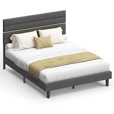 VASAGLE Tweepersoonsbed, bedframe, geschikt voor matras 160 x 200 cm, verstelbaar gevoerd hoofdbord, metaal, massief hout, modern, leigrijs RMB505G01 VASAGLE Tweepersoonsbed, bedframe, geschikt voor matras 160 x 200 cm, verstelbaar gevoerd hoofdbord, metaal, massief hout, modern, leigrijs RMB505G01