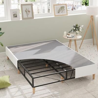 Novilla Lattenbodem 90 x 190 cm met overtrek, metalen bedframe met houten poten, stabiel en robuust, frame met stalen latten, eenvoudige montage, hoog frame met ruimte van 35 cm, 90 x 190 cm Novilla Lattenbodem 90 x 190 cm met overtrek, metalen bedframe met houten poten, stabiel en robuust, frame met stalen latten, eenvoudige montage, hoog frame met ruimte van 35 cm, 90 x 190 cm