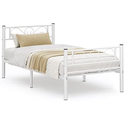 VASAGLE Bedframe voor eenpersoonsbed, metaal, geschikt voor matras 90 x 190 cm, voor kinderen en volwassenen, zonder boxveer nodig, eenvoudige montage, voor kleine ruimtes, wit RMB061W01 VASAGLE Bedframe voor eenpersoonsbed, metaal, geschikt voor matras 90 x 190 cm, voor kinderen en volwassenen, zonder boxveer nodig, eenvoudige montage, voor kleine ruimtes, wit RMB061W01