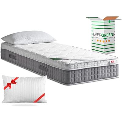 EvergreenWeb Eenpersoonsmatras 75 x 190 cm traagschuim matras met topper hoogte 25 cm aftrekbaar medisch apparaat + gratis kussen, witte coating gevoerd massage-effect, stof EvergreenWeb Eenpersoonsmatras 75 x 190 cm traagschuim matras met topper hoogte 25 cm aftrekbaar medisch apparaat + gratis kussen, witte coating gevoerd massage-effect, stof