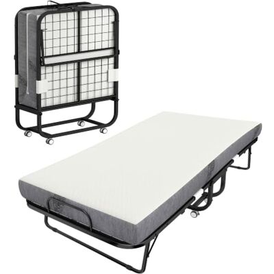 HOMCOM Opklapbed voor eenpersoonsbed, 200 x 80 cm, met matras, logeerbed, wit HOMCOM Opklapbed voor eenpersoonsbed, 200 x 80 cm, met matras, logeerbed, wit