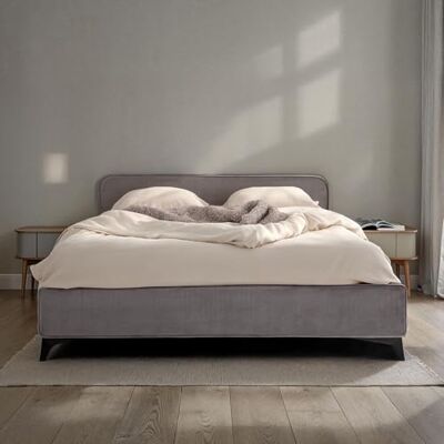 IDIMEX LAVORO Gestoffeerd bed, eenpersoonsbed, 140 x 200 cm, grijs, met lattenbodem en fluwelen bekleding, bedframe met gevoerd hoofdeinde, modern design, robuust houten frame en poten IDIMEX LAVORO Gestoffeerd bed, eenpersoonsbed, 140 x 200 cm, grijs, met lattenbodem en fluwelen bekleding, bedframe met gevoerd hoofdeinde, modern design, robuust houten frame en poten