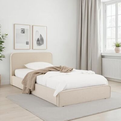 IDIMEX Marini Gestoffeerd eenpersoonsbed, 90 x 200 cm, beige, met lattenbodem, modern design en stabiele houten structuur met kunststof poten IDIMEX Marini Gestoffeerd eenpersoonsbed, 90 x 200 cm, beige, met lattenbodem, modern design en stabiele houten structuur met kunststof poten