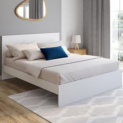 IDMarket Tweepersoonsbed Omaha met hoofdeinde en lattenbodem, 160 x 200 cm, wit IDMarket Tweepersoonsbed Omaha met hoofdeinde en lattenbodem, 160 x 200 cm, wit