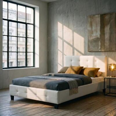 IDIMEX Eenpersoonsbed voor volwassenen, Marlon, slaapplaats 120 x 190 cm, met lattenbodem 1-zits en half/1 persoon, hoofd- en voeteneinde gevoerd, synthetische bekleding, wit IDIMEX Eenpersoonsbed voor volwassenen, Marlon, slaapplaats 120 x 190 cm, met lattenbodem 1-zits en half/1 persoon, hoofd- en voeteneinde gevoerd, synthetische bekleding, wit