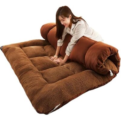 DSAoTeng Dikke futon matras van lamswol, opvouwbaar, draagbaar, voor tweepersoonsbed, bruin DSAoTeng Dikke futon matras van lamswol, opvouwbaar, draagbaar, voor tweepersoonsbed, bruin
