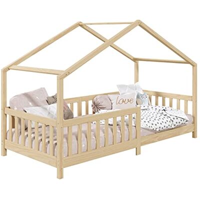 IDIMEX LISAN Hutbed voor kinderen, 90 x 190 cm, eenpersoonsbed, met beschermende reling, van massief hout, natuurlijke afwerking IDIMEX LISAN Hutbed voor kinderen, 90 x 190 cm, eenpersoonsbed, met beschermende reling, van massief hout, natuurlijke afwerking