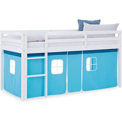 Homestyle4u Hoogslaper massief grenen blauw 90 x 200 cm Hoogslaper voor kinderen met gordijn en valbescherming, hoogwaardig speelbed met ladder en Homestyle4u Hoogslaper massief grenen blauw 90 x 200 cm Hoogslaper voor kinderen met gordijn en valbescherming, hoogwaardig speelbed met ladder en