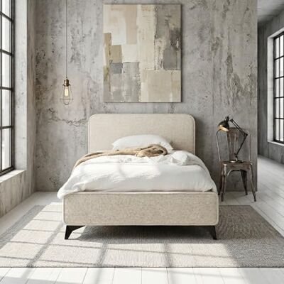 IDIMEX Gestoffeerd bed, eenpersoonsbed, 90 x 200 cm, wit, met lattenbodem en overtrek van chenillestof, modern design met stevig houten frame en metalen poten IDIMEX Gestoffeerd bed, eenpersoonsbed, 90 x 200 cm, wit, met lattenbodem en overtrek van chenillestof, modern design met stevig houten frame en metalen poten