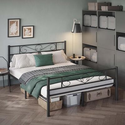 VASAGLE tweepersoonsbed, tweepersoonsbed, metalen bed, geschikt voor matras 200 x 160 cm, gemakkelijk te monteren, voor kleine ruimtes, logeerkamer, tienerkamer, zwart RMB065B01 VASAGLE tweepersoonsbed, tweepersoonsbed, metalen bed, geschikt voor matras 200 x 160 cm, gemakkelijk te monteren, voor kleine ruimtes, logeerkamer, tienerkamer, zwart RMB065B01