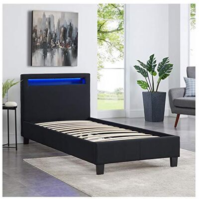 IDIMEX Led-eenpersoonsbed, 90 x 190 cm, met lattenbodem, comfortabel hoofdeinde, eenpersoonsbed, stoffen bekleding, zwart, Molina IDIMEX Led-eenpersoonsbed, 90 x 190 cm, met lattenbodem, comfortabel hoofdeinde, eenpersoonsbed, stoffen bekleding, zwart, Molina