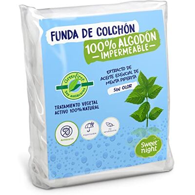SWEET NIGHT Sweetnight Greenfirst® Matrasbeschermer, 80 x 190/200 cm, plantaardige behandeling: 100% natuurlijk en mijtdicht. Waterdichte matras, 100% katoen, absorberend en stil SWEET NIGHT Sweetnight Greenfirst® Matrasbeschermer, 80 x 190/200 cm, plantaardige behandeling: 100% natuurlijk en mijtdicht. Waterdichte matras, 100% katoen, absorberend en stil
