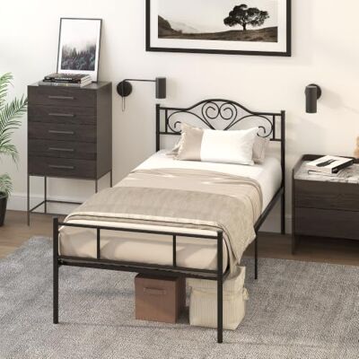 HOMCOM Bed 90 x 200 cm met lattenbodem 31 cm hoog, zwart staal, opbergruimte onder het bed, hoofdeinde en voeteneinde, eenpersoonsbed, bedframe HOMCOM Bed 90 x 200 cm met lattenbodem 31 cm hoog, zwart staal, opbergruimte onder het bed, hoofdeinde en voeteneinde, eenpersoonsbed, bedframe