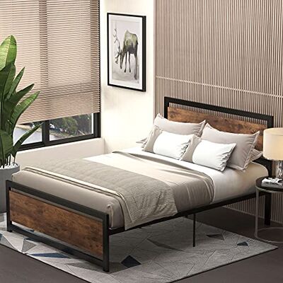 HOMCOM Bedframe voor tweepersoonsbed met lattenbodem, 190 x 140 cm, donkerhoutlook HOMCOM Bedframe voor tweepersoonsbed met lattenbodem, 190 x 140 cm, donkerhoutlook