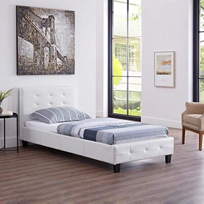 IDIMEX Eenpersoonsbed voor volwassenen of kinderen, Reve, slaapplaats, 90 x 190 cm, met lattenbodem, 1-zits/1 persoon, hoofd- en voeteneinde gevoerd, synthetische bekleding, wit IDIMEX Eenpersoonsbed voor volwassenen of kinderen, Reve, slaapplaats, 90 x 190 cm, met lattenbodem, 1-zits/1 persoon, hoofd- en voeteneinde gevoerd, synthetische bekleding, wit