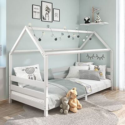 IDIMEX FINA Hutbed eenpersoonsbed voor kinderen, Montessori, 90 x 190 cm, met beschermende barrières aan 3 zijden, massief grenen, wit gelazuurd IDIMEX FINA Hutbed eenpersoonsbed voor kinderen, Montessori, 90 x 190 cm, met beschermende barrières aan 3 zijden, massief grenen, wit gelazuurd