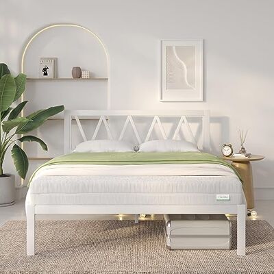 Novilla Bedframe van metaal, voor matrassen van 160 x 190 cm, opberghoogte onder het bed 30,5 cm, houten lattenhouder, geen lattenbodem nodig, eenvoudige montage, wit Novilla Bedframe van metaal, voor matrassen van 160 x 190 cm, opberghoogte onder het bed 30,5 cm, houten lattenhouder, geen lattenbodem nodig, eenvoudige montage, wit
