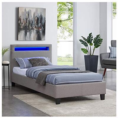 IDIMEX Led-eenpersoonsbed, 90 x 190 cm, met lattenbodem, comfortabel hoofdeinde, eenpersoonsbed, stoffen bekleding, grijs, Molina IDIMEX Led-eenpersoonsbed, 90 x 190 cm, met lattenbodem, comfortabel hoofdeinde, eenpersoonsbed, stoffen bekleding, grijs, Molina