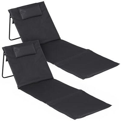 Spetebo Set van 2 opvouwbare strandmatten met verstelbare rugleuning, donkergrijs, 145 x 48 cm, met kussen, tuinligstoel, strandstoel, zonnemat voor tuin, camping, picknick, reizen Spetebo Set van 2 opvouwbare strandmatten met verstelbare rugleuning, donkergrijs, 145 x 48 cm, met kussen, tuinligstoel, strandstoel, zonnemat voor tuin, camping, picknick, reizen