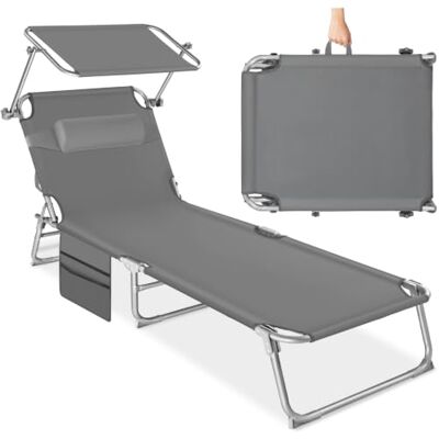 tectake ® Ligstoel, 190 x 68 x 111 cm, opvouwbaar, 4-voudig verstelbaar, weerbestendig, ademend, met zonneklep en hoofdsteun, zijvak, draaggreep, tuin, camping, grijs tectake ® Ligstoel, 190 x 68 x 111 cm, opvouwbaar, 4-voudig verstelbaar, weerbestendig, ademend, met zonneklep en hoofdsteun, zijvak, draaggreep, tuin, camping, grijs