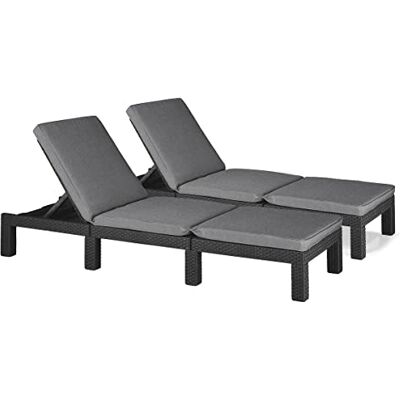 Keter Allibert Daytona Deluxe Ligstoel, posities 3, 65 x 195 x 25,5 cm, 2 stuks, grafiet Keter Allibert Daytona Deluxe Ligstoel, posities 3, 65 x 195 x 25,5 cm, 2 stuks, grafiet