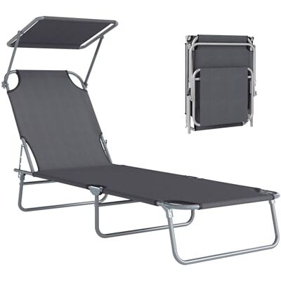 Outsunny Ligstoel, opvouwbaar, hoog comfort, verstelbare rugleuning, meerdere posities en verstelbare zonneklep, 187 x 58 x 36 cm (l x b x h), grijs Outsunny Ligstoel, opvouwbaar, hoog comfort, verstelbare rugleuning, meerdere posities en verstelbare zonneklep, 187 x 58 x 36 cm (l x b x h), grijs