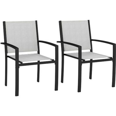 Outsunny Set van 2 stapelbare tuinstoelen met armleuningen, lichtgrijs Voor buiten, stalen frame, voor tuin, zwembad, terras Outsunny Set van 2 stapelbare tuinstoelen met armleuningen, lichtgrijs Voor buiten, stalen frame, voor tuin, zwembad, terras