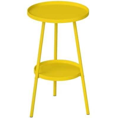 Outsunny Kleine bijzettafel, rond, 2 niveaus, tuintafel, buiten, geel Voor terras, woonkamer, balkon, metaal Outsunny Kleine bijzettafel, rond, 2 niveaus, tuintafel, buiten, geel Voor terras, woonkamer, balkon, metaal