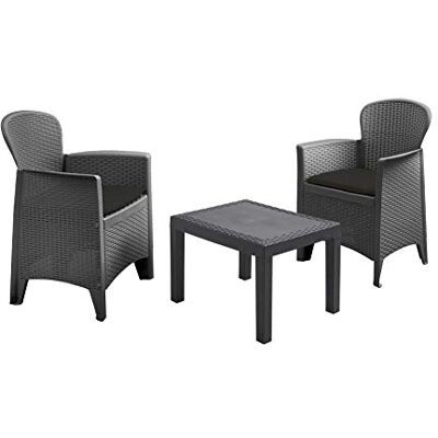 Spetebo Tuinmeubelset rotan antraciet 2 stoelen met kussens + tuintafel balkonlounge rotan Spetebo Tuinmeubelset rotan antraciet 2 stoelen met kussens + tuintafel balkonlounge rotan