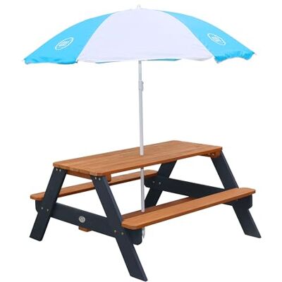 AXI Nick Picknicktafel met parasol, antraciet en bruin, 95 x 97 x 48 cm, picknick voor kinderen, tuin van hout AXI Nick Picknicktafel met parasol, antraciet en bruin, 95 x 97 x 48 cm, picknick voor kinderen, tuin van hout