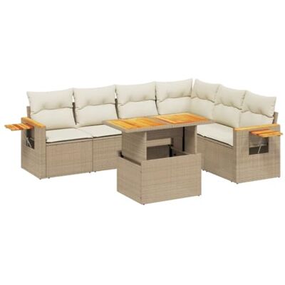 vidaXL Tuinmeubelset met kussens, 7-delig, terrasbanken, terrasmeubelset, buitenmeubels, beige polyrotan gevlochten vidaXL Tuinmeubelset met kussens, 7-delig, terrasbanken, terrasmeubelset, buitenmeubels, beige polyrotan gevlochten