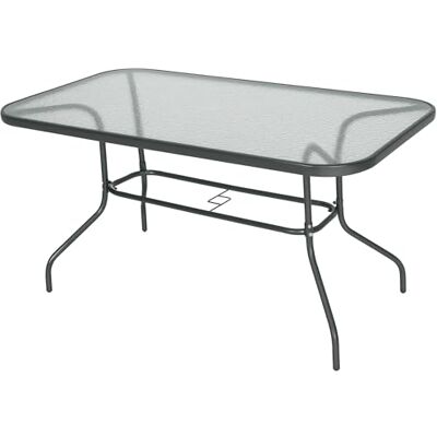 Outsunny Tuintafel rechthoekig afm. 140L x 80B x 70H cm metaal epoxy grijs blad gehard glas Outsunny Tuintafel rechthoekig afm. 140L x 80B x 70H cm metaal epoxy grijs blad gehard glas