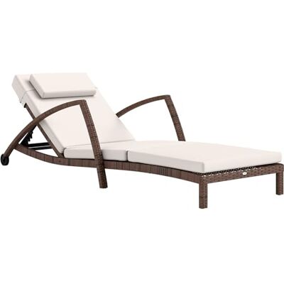 Outsunny Ligstoel van geweven hars met verstelbare rugleuning, wielen, kussen en armleuningen, outdoor ligstoel, bruin en beige Outsunny Ligstoel van geweven hars met verstelbare rugleuning, wielen, kussen en armleuningen, outdoor ligstoel, bruin en beige