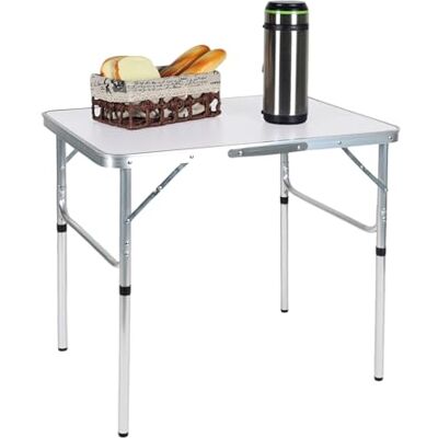 Relaxdays Campingtafel, inklapbaar, in hoogte verstelbaar, 70 x 75 x 55 cm (h x b x d), aluminium, MDF, weerbestendig, tuintafel, wit Relaxdays Campingtafel, inklapbaar, in hoogte verstelbaar, 70 x 75 x 55 cm (h x b x d), aluminium, MDF, weerbestendig, tuintafel, wit