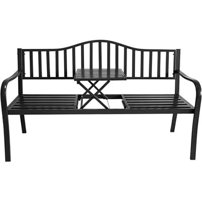 Spetebo Tuinbank van metaal met geïntegreerde tafel, 150 x 56 cm, 2-in-1 zitbank, zwart, gepoedercoat, parkbank met klaptafel, voor tuin, balkon, terras, belastbaar tot 450 kg Spetebo Tuinbank van metaal met geïntegreerde tafel, 150 x 56 cm, 2-in-1 zitbank, zwart, gepoedercoat, parkbank met klaptafel, voor tuin, balkon, terras, belastbaar tot 450 kg
