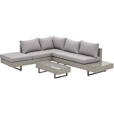 Outsunny Tuinmeubelset voor buiten, 5-zits, modern design, afneembare kussens, salontafel, staal, epoxyhars, polyrotan, grijs Outsunny Tuinmeubelset voor buiten, 5-zits, modern design, afneembare kussens, salontafel, staal, epoxyhars, polyrotan, grijs