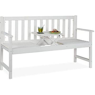 Relaxdays Tuinbank met geïntegreerde tafel, 3-zits, tuinbank van robuust hout, voor tuin en balkon, 90 x 152 x 56 cm (h x b x d), wit Relaxdays Tuinbank met geïntegreerde tafel, 3-zits, tuinbank van robuust hout, voor tuin en balkon, 90 x 152 x 56 cm (h x b x d), wit