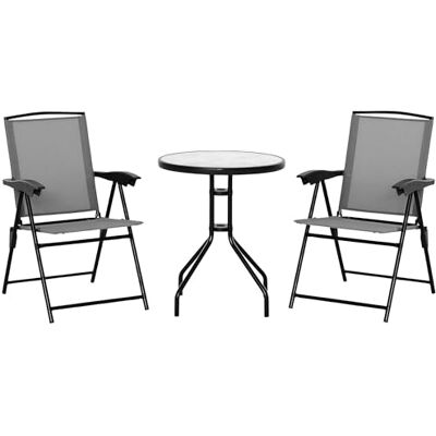 Outsunny Tuinset, 3-delig, 2 ligstoelen, meerdere posities, inklapbaar, ronde tafel, gehard glas, metaal, textileen, grijs Outsunny Tuinset, 3-delig, 2 ligstoelen, meerdere posities, inklapbaar, ronde tafel, gehard glas, metaal, textileen, grijs